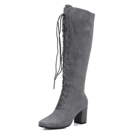 Autumn Winter New Plush Chunky Heel Knee-High Boots