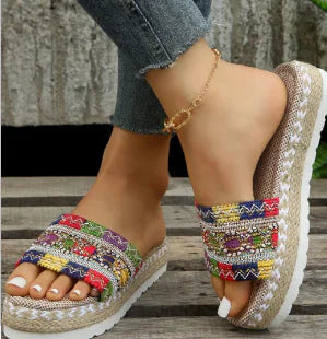 Comfortable WOLFF Orthopedic Bohemian Sandals with multicolor design and thick platform
