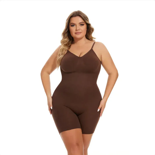 Elegant women's boxer jumpsuit featuring a simple waist-fitted design, belly contracting, hip lifting, exposed back, and body-enhancing silhouette for stylish, comfortable summer wear