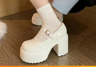 Pair of women's Mary Jane Lolla Bottie high heels in black and white, featuring a classic vintage-inspired silhouette, crafted from high-quality PU material, lightweight design, suitable for all four seasons, perfect for both casual and formal occasions