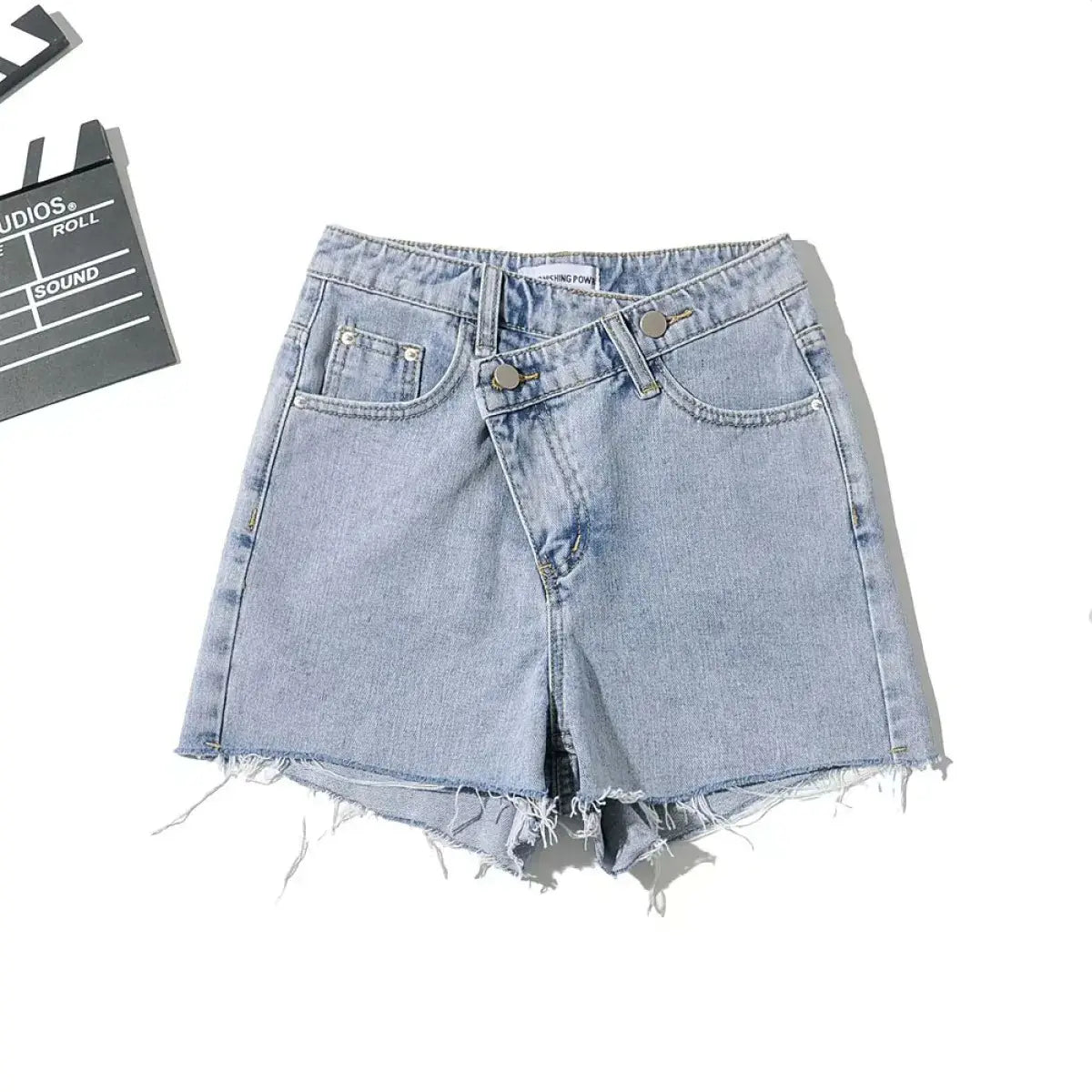 Asymmetrical Slanted Denim Shorts