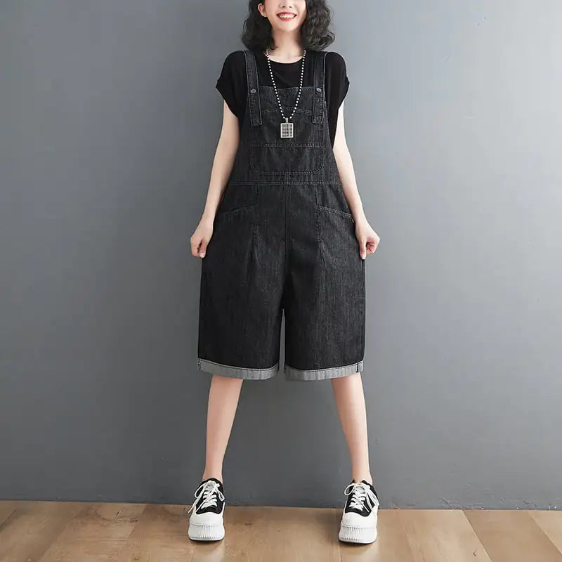 Women's Casual Denim Overalls Shorts - Thin Fashion Style