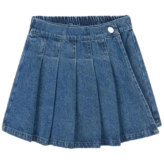 TIBE PINCESS Girls Denim Skirt Summer Vintage Pleated Kids Skirt Shorts Children Uniform Skirt Jeans Skorts 5-6Years Blue