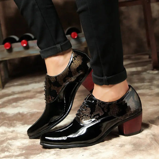 Elegant men's pointed toe high heels inspired by trendy Korean fashion, stylish and modern footwear for fashionable men