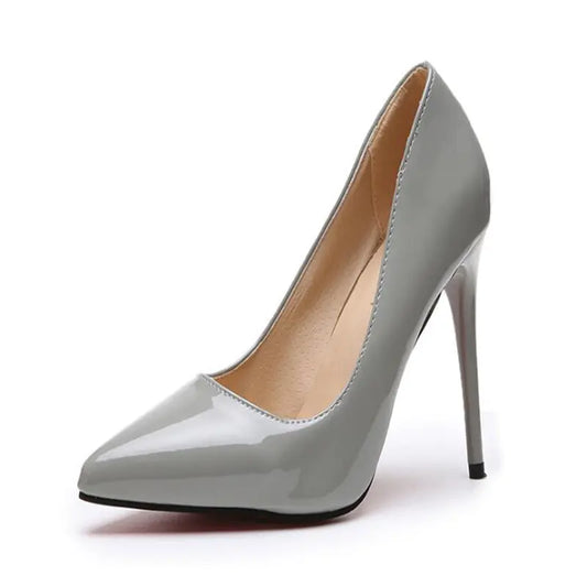 Elegant trendy pointed toe high heels featuring a glossy finish and stylish design for fashionable footwear
