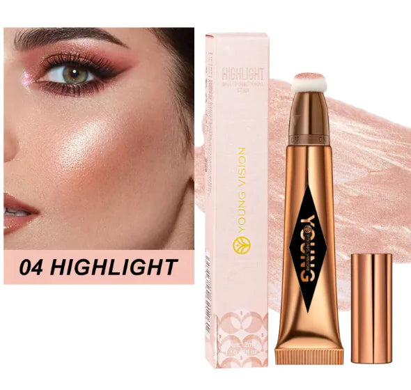 A close-up of a makeup compact featuring the Cushion Glow Blush in a soft, natural pink shade with a smooth, luminous finish and a delicate floral pattern embossed on the surface
