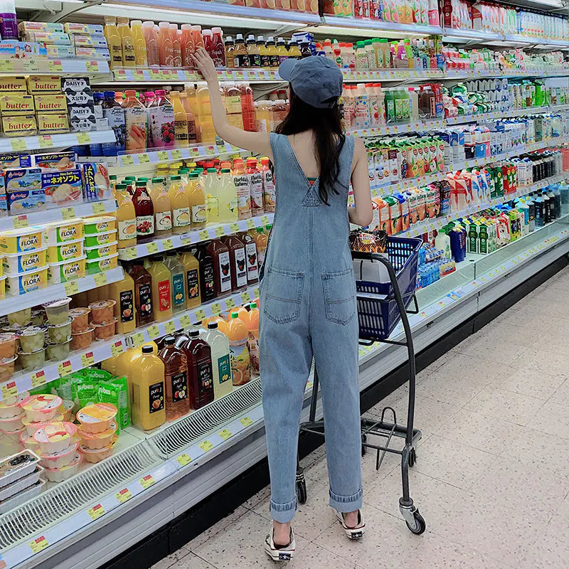 Chic Fall Wide-Leg Denim Overalls & Rainbow Sweater Set