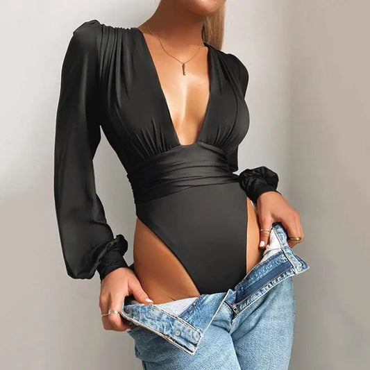 Elegant women's sexy fashion bodysuit featuring stylish design, form-fitting silhouette, and comfortable fabric for trendy, confident looks
