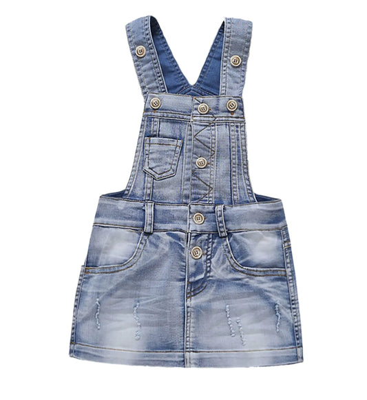 KIDSCOOL SPACE Girl Denim Overalls DressLittle Girls Jean JumperLight Blue4-5 Years