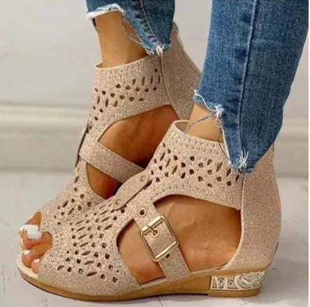 Stylish WOLFF Orthopedic Sandals with low heel, open toe, rhinestone accents, PVC upper, cow tendon sole, available in multiple colors and sizes, perfect for summer fashion and comfort